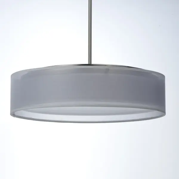 Drum shades in a variety of fabrics and materials are a core lighting offering. Flush mounts, pendants, and ADA sconces are available in options of linen, organza, grasscloth, and sound absorbing grey felt shades. An internal acrylic diffuser, illuminated by an evenly dispersed powerful LED light source, directs light downward and produces an ambient glow inside the outer shade. This lens features a crisp and tidy twist-lock mechanism that eliminates any visible hardware. whether it is put in a residential or commercial context, this collection meets the necessary application needs while adding style to the space. Collection: Prime Finish: Satin Nickel Width: 20.00" Height: 6.50" Length: 20.00" Weight: 8.84 lb Wire: 120" Canopy: 4.75"x4.75"x0.75" Bulbs Included Number of Bulbs: 5 Maximum Wattage: 6.50 W Bulb Type: PCB Bulb Base: PCB Integrated Light Source: LED Light Output: 2275.00 lm Color Temperature: 3000 K CRI: 90 Rated Average Life: 35000 Voltage: 120.00 V Material: Steel, Acrylic, Fabric Safety Listing: cETLus Safety Rating: Dry LED Manufacturer Warranty: 5 Spec Sheet Instructions Parts Diagram - alternate view