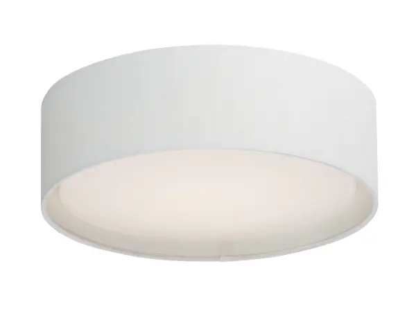 Drum shades in a variety of fabrics and materials are a core lighting offering. Flush mounts, pendants, and ADA sconces are available in options of linen, organza, grasscloth, and sound absorbing grey felt shades. An internal acrylic diffuser, illuminated by an evenly dispersed powerful LED light source, directs light downward and produces an ambient glow inside the outer shade. This lens features a crisp and tidy twist-lock mechanism that eliminates any visible hardware. whether it is put in a residential or commercial context, this collection meets the necessary application needs while adding style to the space. Collection: Prime Width: 16.00" Height: 6.00" Length: 16.00" Weight: 4.45 lb Wire: 8" Canopy: 13.75"x13.75"x1.25" Bulbs Included Number of Bulbs: 1 Maximum Wattage: 18.00 W Bulb Type: PCB Bulb Base: PCB Integrated Light Source: LED Light Output: 1200.00 lm Color Temperature: 3000 K CRI: 90 Rated Average Life: 50000 Voltage: 120.00 V Material: Steel, Acrylic, Fabric Safety Listing: cETLus Safety Rating: Dry LED Manufacturer Warranty: 5 Spec Sheet Instructions Parts Diagram