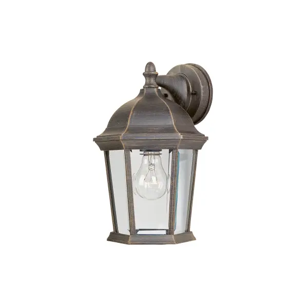 Maxim Lighting's commitment to both the residential lighting and the home building industries will assure you a product line focused on your basic lighting needs. With the Builder Cast collection you will find quality lighting that is well designed, well priced and readily available. Collection: Builder Cast Finish: Rust Patina Glass: Clear Width: 8.00" Height: 12.00" Weight: 2.56 lb Extension from Wall: 7.00" Canopy: 4.5"x4.5" Number of Bulbs: 1 Maximum Wattage: 60.00 W Bulb Type: A19 Bulb Base: E26 Medium Light Source: Incandescent Light Output: 1150.00 lm Dimmable Rated Average Life: 2500 Voltage: 120.00 V Material: Die Cast Aluminum Safety Listing: cETLus Safety Rating: Wet Manufacturer Warranty: 1 Spec Sheet Instructions Parts Diagram