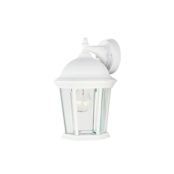 Maxim Lighting's commitment to both the residential lighting and the home building industries will assure you a product line focused on your basic lighting needs. With the Builder Cast collection you will find quality lighting that is well designed, well priced and readily available. Collection: Builder Cast Finish: White Glass: Clear Width: 8.00" Height: 12.00" Weight: 2.56 lb Extension from Wall: 7.00" Canopy: 4.5"x4.5" Number of Bulbs: 1 Maximum Wattage: 60.00 W Bulb Type: A19 Bulb Base: E26 Medium Light Source: Incandescent Light Output: 1150.00 lm Dimmable Rated Average Life: 2500 Voltage: 120.00 V Material: Die Cast Aluminum Safety Listing: cETLus Safety Rating: Wet Manufacturer Warranty: 1 Spec Sheet Instructions Parts Diagram