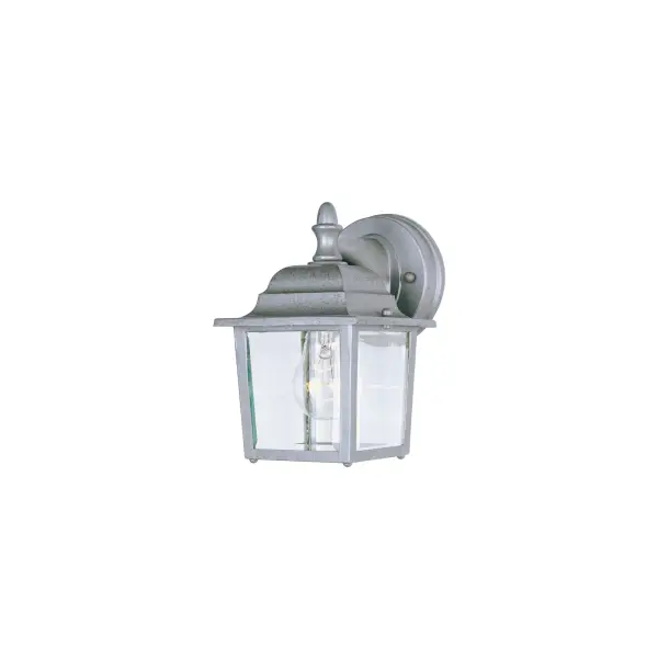 Maxim Lighting's commitment to both the residential lighting and the home building industries will assure you a product line focused on your basic lighting needs. With the Builder Cast collection you will find quality lighting that is well designed, well priced and readily available. Collection: Builder Cast Finish: Pewter Glass: Clear Width: 5.50" Height: 8.50" Weight: 1.65 lb Extension from Wall: 6.50" Canopy: 4.5"x4.5" Number of Bulbs: 1 Maximum Wattage: 60.00 W Bulb Type: A19 Bulb Base: E26 Medium Light Source: Incandescent Light Output: 672.00 lm Dimmable Rated Average Life: 2500 Voltage: 120.00 V Material: Die Cast Aluminum Safety Listing: cETLus Safety Rating: Wet Manufacturer Warranty: 1 Spec Sheet Instructions Parts Diagram