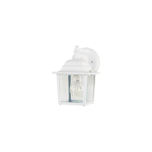 Maxim Lighting's commitment to both the residential lighting and the home building industries will assure you a product line focused on your basic lighting needs. With the Builder Cast collection you will find quality lighting that is well designed, well priced and readily available. Collection: Builder Cast Finish: White Glass: Clear Width: 5.50" Height: 8.50" Weight: 1.65 lb Extension from Wall: 6.50" Canopy: 4.5"x4.5" Number of Bulbs: 1 Maximum Wattage: 60.00 W Bulb Type: A19 Bulb Base: E26 Medium Light Source: Incandescent Light Output: 672.00 lm Dimmable Rated Average Life: 2500 Voltage: 120.00 V Material: Die Cast Aluminum Safety Listing: cETLus Safety Rating: Wet Manufacturer Warranty: 1 Spec Sheet Instructions Parts Diagram