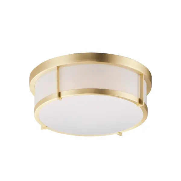 A steel framed acrylic shade transitional flush mount available in a variety of finishes and sizes. Featuring easy accessibility to the shade after installation, the locking mechanism that shade's frame rests on top of making removal quick for keeping clean and replacing lamps over its lifetime. For those who prefer not to re-lamp, an LED option enhances the fixture by evenly dispersing the light across the shade, and it includes additional options made for light commercial applications. This includes an emergency backup battery and range voltage inputs. Available in your choice of Satin Nickel, Satin Brass, and Black and two shade sizes. Collection: Rogue LED Finish: Satin Brass Glass: White Width: 13.00" Height: 5.00" Length: 13.00" Weight: 4.63 lb Wire: 8" Bulbs Included Number of Bulbs: 1 Maximum Wattage: 16.00 W Bulb Type: PCB Bulb Base: PCB Integrated Light Source: LED Light Output: 1120.00 lm Color Temperature: 3000 K CRI: 90 Rated Average Life: 50000 Voltage: 120.00 V Material: Steel Safety Listing: cETLus Safety Rating: Dry Title 24 LED Spec Sheet Instructions