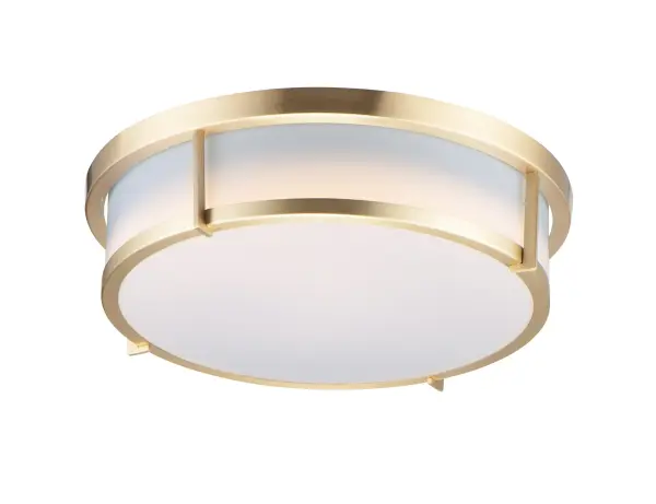 A steel framed acrylic shade transitional flush mount available in a variety of finishes and sizes. Featuring easy accessibility to the shade after installation, the locking mechanism that shade's frame rests on top of making removal quick for keeping clean and replacing lamps over its lifetime. For those who prefer not to re-lamp, an LED option enhances the fixture by evenly dispersing the light across the shade, and it includes additional options made for light commercial applications. This includes an emergency backup battery and range voltage inputs. Available in your choice of Satin Nickel, Satin Brass, and Black and two shade sizes. Collection: Rogue LED Finish: Satin Brass Glass: White Width: 17.00" Height: 5.25" Length: 17.00" Weight: 5.40 lb Wire: 8" Canopy: 10.75"x10.75"x1" Bulbs Included Number of Bulbs: 1 Maximum Wattage: 20.00 W Bulb Type: PCB Bulb Base: PCB Integrated Light Source: LED Light Output: 1200.00 lm Color Temperature: 3000 K CRI: 90 Rated Average Life: 50000 Voltage: 120.00 V Material: Polycarbonate, Steel Safety Listing: cETLus Safety Rating: Dry LED Manufacturer Warranty: 5 Spec Sheet Instructions Parts Diagram