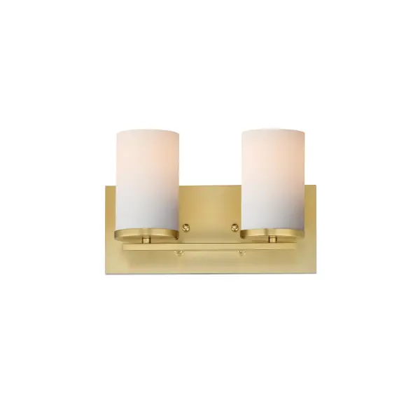 A clean design for the most common applications, the Lateral collection offers chandeliers in both traditional configurations and within a rectangular frame for above dining spaces. Finished in complementary colors including Satin Brass, Satin Nickel or Matte Black, this collection is economically priced with excellent construction. Great for remodeling, this collection's bath vanities feature an extended backplate for cleaner installations. Satin White cylindrical glass sits on a clean rectangular bar. This collection is sure to provide the transitional look to update your next project. Collection: Lateral Finish: Satin Brass Glass: Satin White Width: 12.00" Height: 7.75" Weight: 1.05 lb Extension from Wall: 5.25" Wire: 8" Canopy: 5"x12" Number of Bulbs: 2 Maximum Wattage: 60.00 W Bulb Type: E26 Bulb Base: E26 Medium Light Source: Incandescent Dimmable Voltage: 120.00 V Material: Steel + Glass Safety Listing: cETLus Safety Rating: Damp Manufacturer Warranty: 3 Spec Sheet Instructions