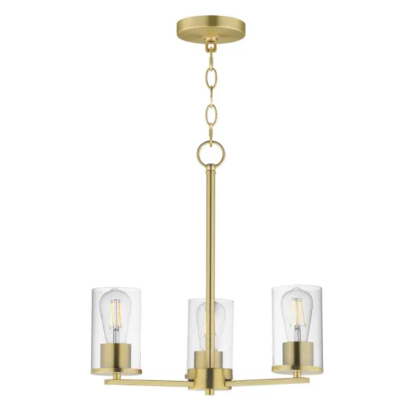 Lateral 3-Light Chandelier in Satin Brass