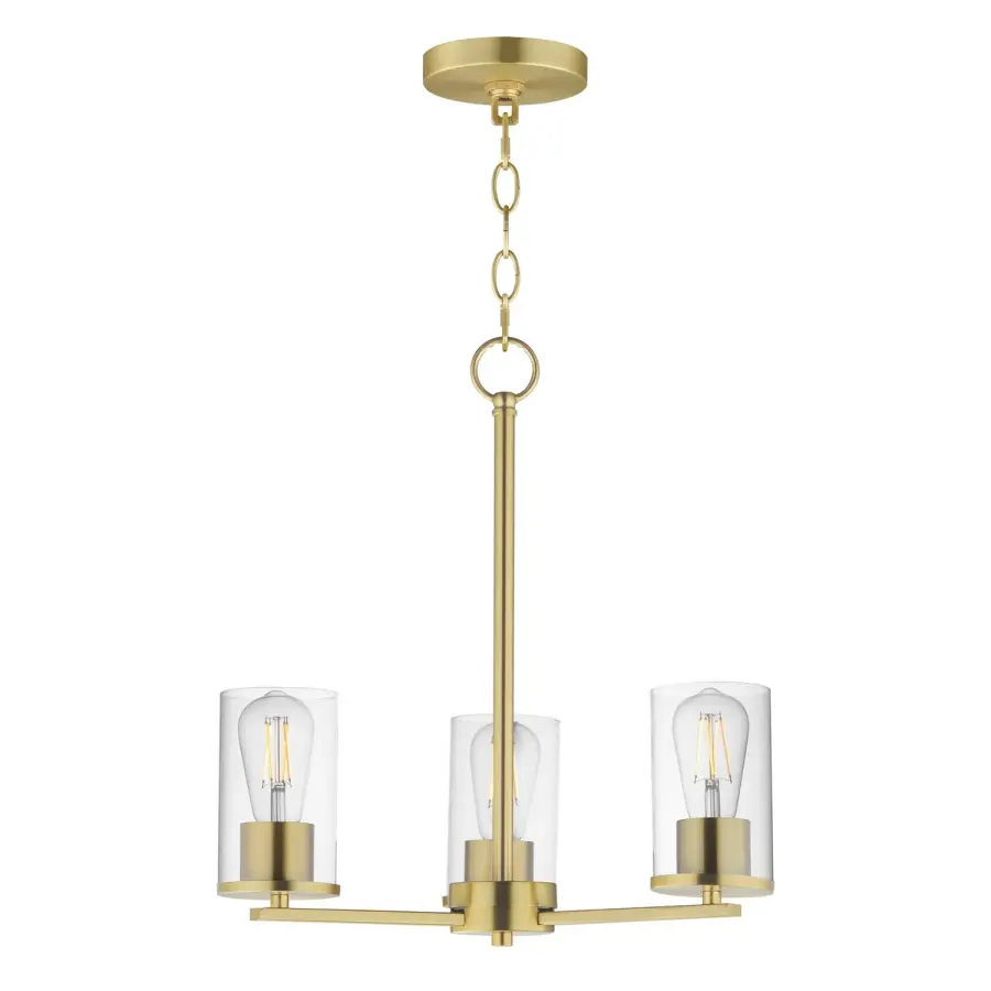 Lateral 3-Light Chandelier in Satin Brass