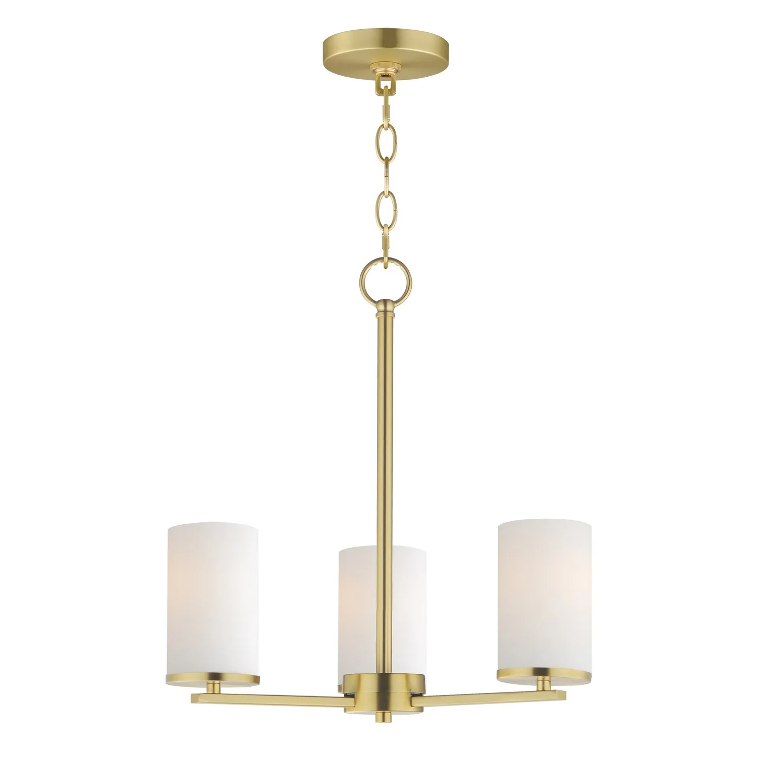 Lateral Three Light Chandelier in Satin Brass