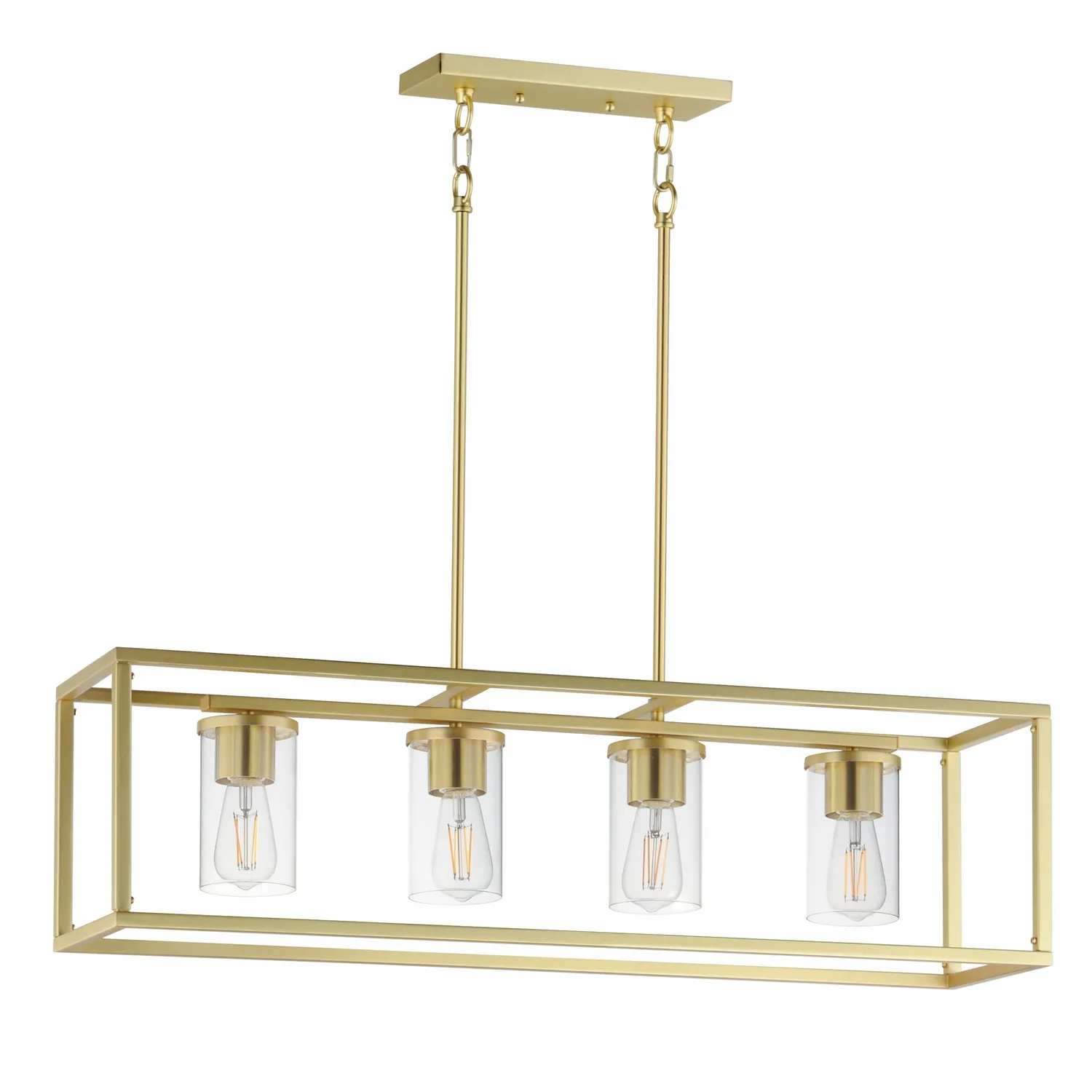 Lateral Four Light Linear Pendant in Satin Brass
