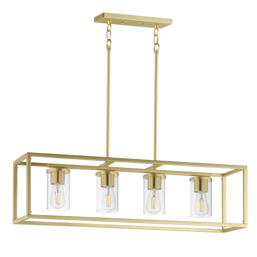 Lateral Four Light Linear Pendant in Satin Brass