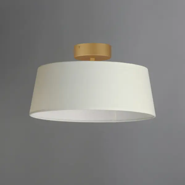 Truncated tapered cones of linen shades diffuse light from an LED ring within them. The LED lighting offers ample illumination that is softly diffused behind the shade. A two-pronged fork detail supports the ring within further modernizing this transitional look. Available in Natural Aged Brass with an Off-White Linen shade or Matte Black with a White Linen shade, these pieces conveniently coordinate with most interiors. - alternate view