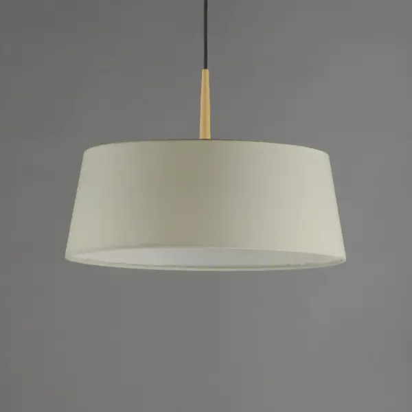 Truncated tapered cones of linen shades diffuse light from an LED ring within them. The LED lighting offers ample illumination that is softly diffused behind the shade. A two-pronged fork detail supports the ring within further modernizing this transitional look. Available in Natural Aged Brass with an Off-White Linen shade or Matte Black with a White Linen shade, these pieces conveniently coordinate with most interiors. - alternate view
