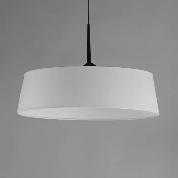 Truncated tapered cones of linen shades diffuse light from an LED ring within them. The LED lighting offers ample illumination that is softly diffused behind the shade. A two-pronged fork detail supports the ring within further modernizing this transitional look. Available in Natural Aged Brass with an Off-White Linen shade or Matte Black with a White Linen shade, these pieces conveniently coordinate with most interiors. Collection: Paramount Finish: Black Width: 21.25" Height: 13.75" Length: 21.25" Weight: 3.08 lb Wire: 120" Canopy: 6"x6"x1.5" Bulbs Included Number of Bulbs: 1 Maximum Wattage: 31.50 W Bulb Type: LED Bulb Base: Integrated Light Source: LED Light Output: 1320.00 lm Color Temperature: 3000 K CRI: 90 Rated Average Life: 50000 Voltage: 120.00 V Material: Steel, Linen Safety Listing: cETLus Safety Rating: Dry LED Spec Sheet Instructions - alternate view