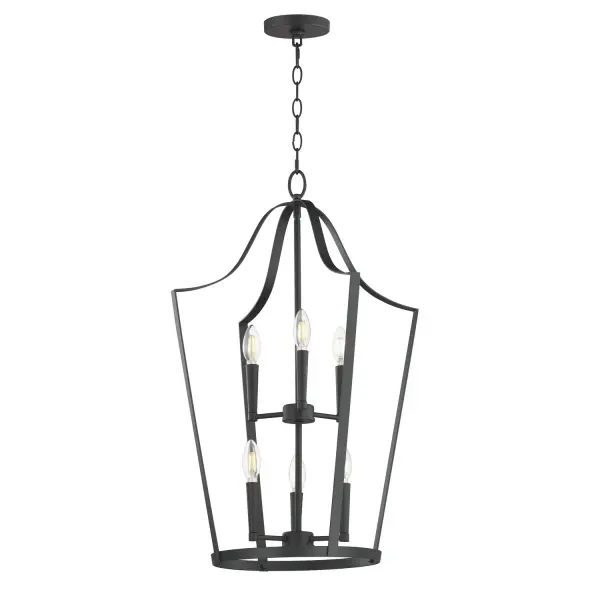 Collection: Arden Finish: Black Width: 20.00" Height: 30.25" Length: 20.00" Weight: 8.51 lb Chain: 72" Wire: 180" Canopy: 5"x5"x0.75" Number of Bulbs: 6 Maximum Wattage: 60.00 W Bulb Base: E12 Candelabra Light Source: Incandescent Voltage: 120.00 V Material: Steel Safety Listing: cETLus Manufacturer Warranty: 3 Spec Sheet
