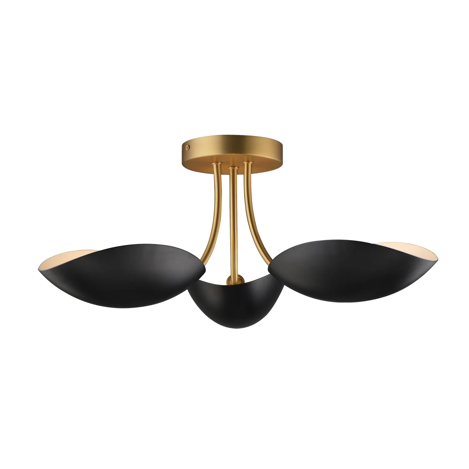 Maris Three Light Semi Flush Mount in Black / Natural Aged Brass
