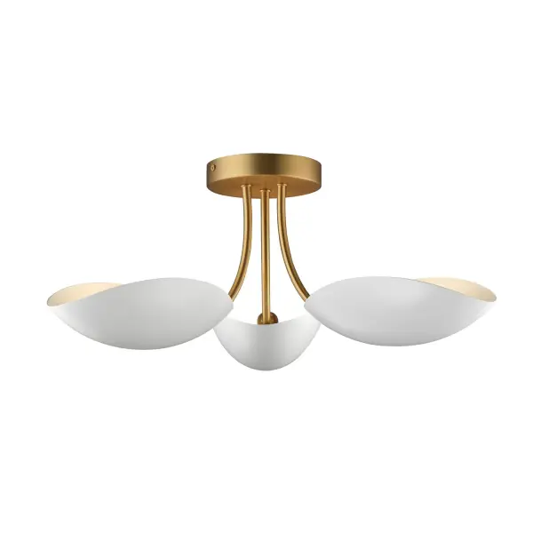 Maris Three Light Semi Flush Mount in White/Natural Aged Brass