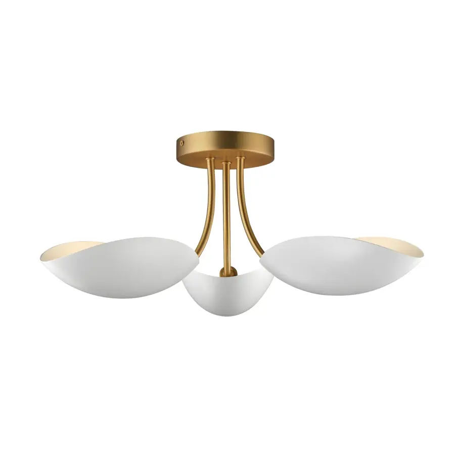 Maris Three Light Semi Flush Mount in White/Natural Aged Brass