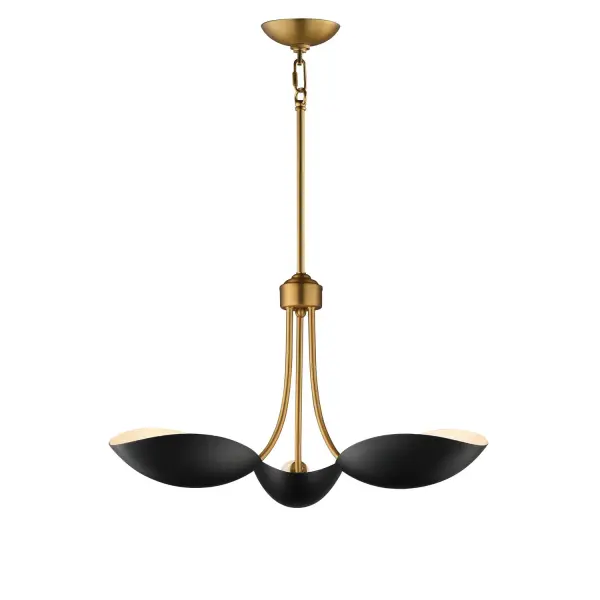 Maris Three Light Pendant in Black / Natural Aged Brass