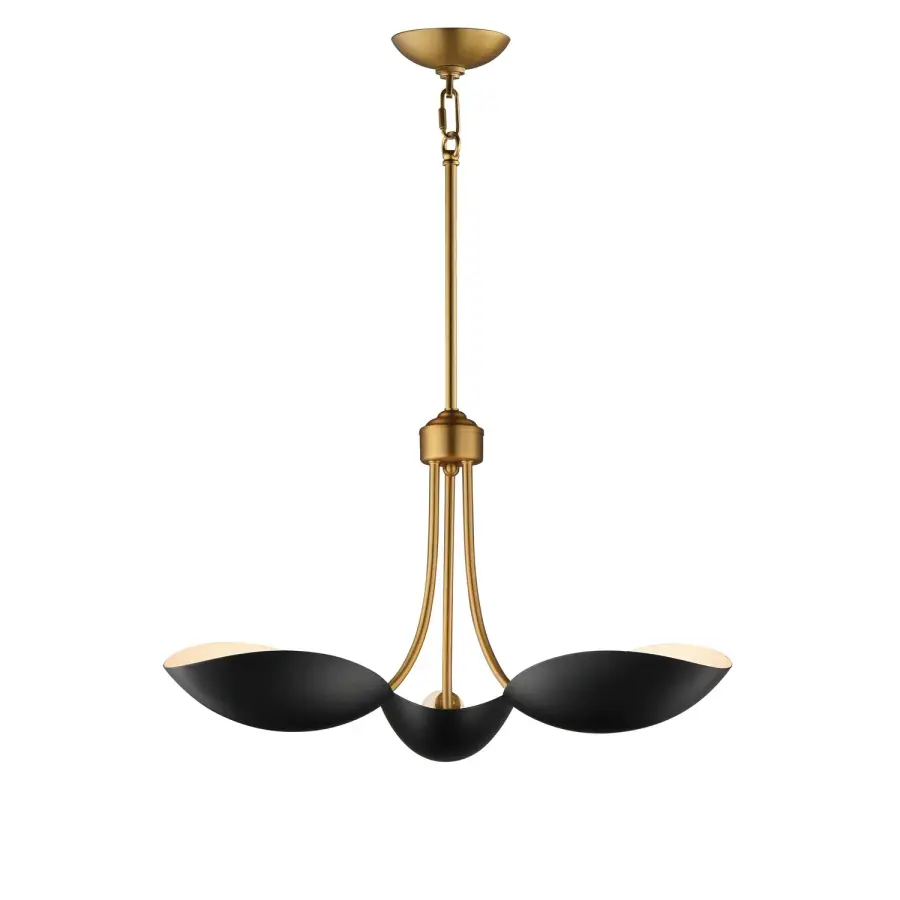 Maris Three Light Pendant in Black / Natural Aged Brass