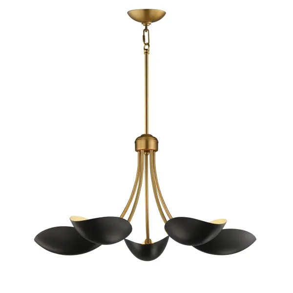Maris Five Light Chandelier in Black / Natural Aged Brass