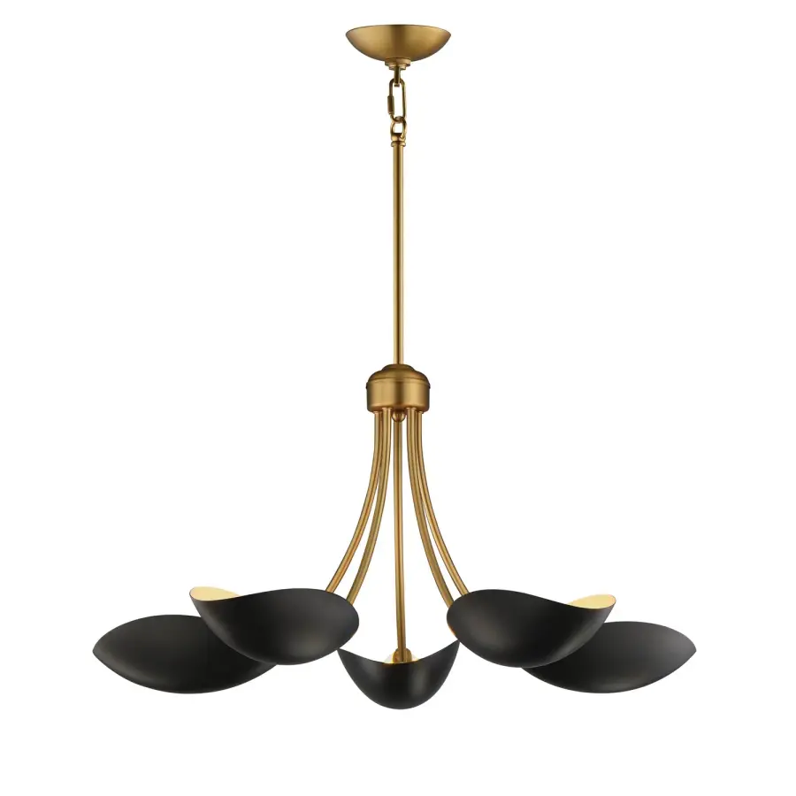 Maris Five Light Chandelier in Black / Natural Aged Brass