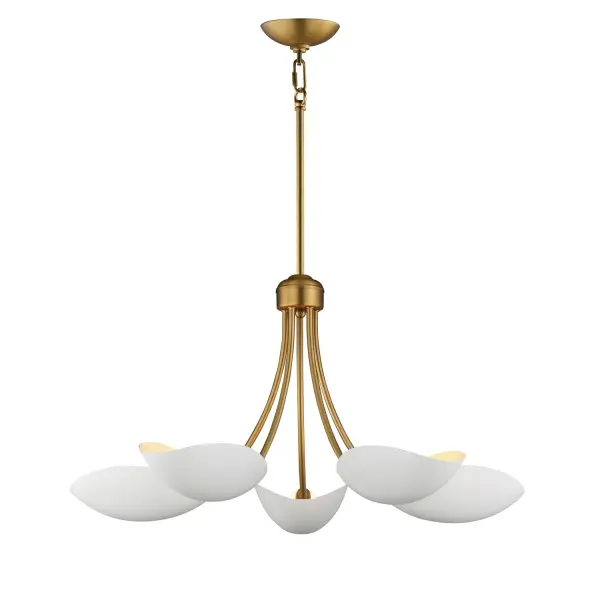 Maris Five Light Chandelier in White/Natural Aged Brass