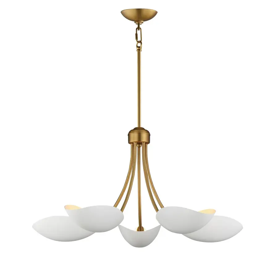 Maris Five Light Chandelier in White/Natural Aged Brass