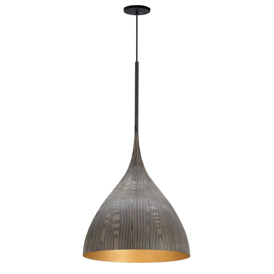 Fleur One Light Pendant in Black / Gold