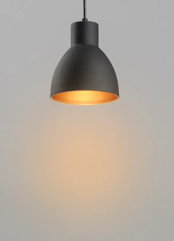 Spun metal shades in various sizes are perfect for budget installations. Available in Black with gold interior and Satin Nickle with white interior, these pendants are very stylish. - alternate view