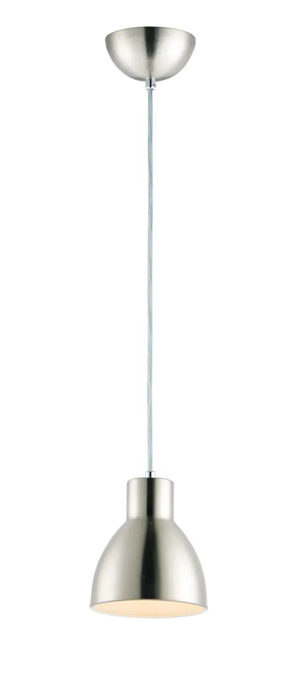 Spun metal shades in various sizes are perfect for budget installations. Available in Black with gold interior and Satin Nickle with white interior, these pendants are very stylish. Collection: Cora Finish: Satin Nickel Width: 6.00" Height: 7.00" Length: 7.00" Weight: 1.76 lb Wire: 120" Canopy: 4.75"x4.75"x2.25" Number of Bulbs: 1 Maximum Wattage: 60.00 W Bulb Type: A19 Bulb Base: E26 Medium Light Source: Incandescent Dimmable Voltage: 120.00 V Material: Steel Safety Listing: cETLus Safety Rating: Dry Manufacturer Warranty: 1 Spec Sheet Instructions Parts Diagram
