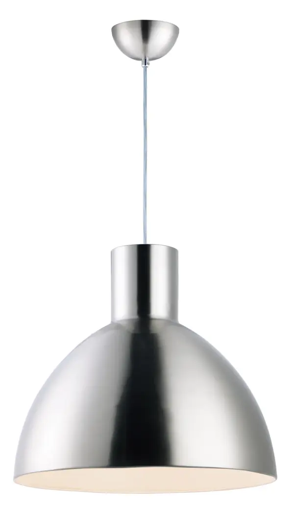 Spun metal shades in various sizes are perfect for budget installations. Available in Black with gold interior and Satin Nickle with white interior, these pendants are very stylish. Collection: Cora Finish: Satin Nickel Width: 19.75" Height: 18.25" Length: 19.75" Weight: 7.83 lb Wire: 120" Canopy: 4.75"x4.75"x2.25" Number of Bulbs: 1 Maximum Wattage: 60.00 W Bulb Type: A19 Bulb Base: E26 Medium Light Source: Incandescent Dimmable Voltage: 120.00 V Material: Steel Safety Listing: cETLus Safety Rating: Dry Manufacturer Warranty: 1 Spec Sheet Instructions Parts Diagram