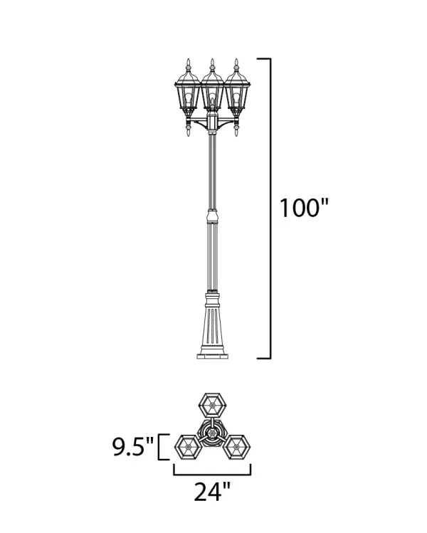 Poles is a traditional style from Maxim Lighting International in Black, or Rust Patina finish. - alternate view