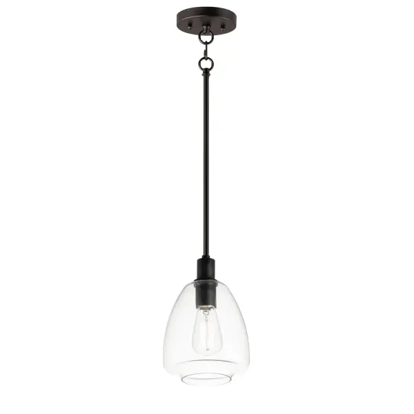 Pendants of Clear glass in unique elongated and undulating shapes with various sizes. This series pairs well with popular finishes in hardware and plumbing, giving you the flexibility to take chances with designer statement pieces. The metalwork is available in your choice of Matte Black, Satin Brass, or Satin Nickel. A coordinating wall sconce pairs well with the collection. Use filament bulbs to complete the look.