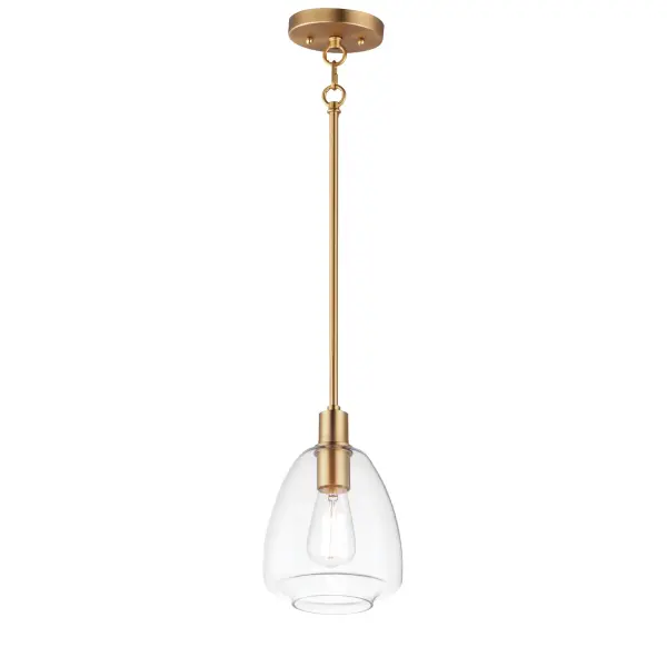 Pendants of Clear glass in unique elongated and undulating shapes with various sizes. This series pairs well with popular finishes in hardware and plumbing, giving you the flexibility to take chances with designer statement pieces. The metalwork is available in your choice of Matte Black, Satin Brass, or Satin Nickel. A coordinating wall sconce pairs well with the collection. Use filament bulbs to complete the look. Collection: Babylon Finish: Satin Brass Glass: Clear Width: 7.25" Height: 10.50" Length: 7.25" Weight: 3.00 lb Wire: 120" Canopy: 5"x5"x0.86" Number of Bulbs: 1 Maximum Wattage: 60.00 W Bulb Type: ST64 or T9 Bulb Base: E26 Medium Light Source: Incandescent Dimmable Voltage: 120.00 V Material: Steel+Glass Safety Listing: cETLus Safety Rating: Damp Manufacturer Warranty: 3 Spec Sheet Instructions
