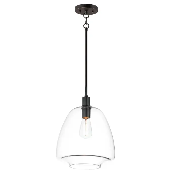 Pendants of Clear glass in unique elongated and undulating shapes with various sizes. This series pairs well with popular finishes in hardware and plumbing, giving you the flexibility to take chances with designer statement pieces. The metalwork is available in your choice of Matte Black, Satin Brass, or Satin Nickel. A coordinating wall sconce pairs well with the collection. Use filament bulbs to complete the look.