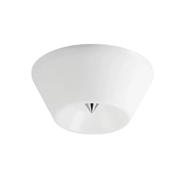 Accentuating the cone shape, this LED surface mounted fixture features a tapered glass shade and is supported by a conical finial in complementary finishes. Available in Polished Chrome, Matte Black, or Natural Aged Brass this simple design adds flair to a simple application. Collection: Tack Finish: Polished Chrome Glass: White Width: 10.00" Height: 4.25" Length: 10.00" Weight: 2.30 lb Wire: 8" Canopy: 9"x9"x3" Bulbs Included Number of Bulbs: 1 Maximum Wattage: 15.00 W Bulb Type: LED Bulb Base: Integrated Light Source: LED Light Output: 900.00 lm Color Temperature: 3000 K CRI: 90 Rated Average Life: 50000 Voltage: 120.00 V Material: Steel, Glass Safety Rating: Damp Title 24 LED Manufacturer Warranty: 3 Spec Sheet Instructions