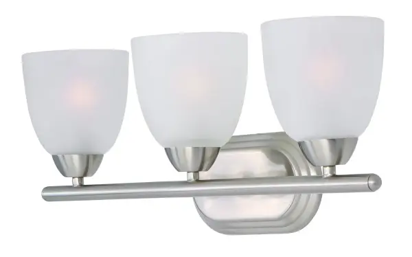 This transitional design works in any style home. Full length oval backplates support simple bell-shaped, Frosted glass shades. Available in Satin Nickel, Matte Black, and Polished Chrome. Collection: Axis Finish: Satin Nickel Glass: Frosted Width: 21.00" Height: 8.50" Weight: 3.75 lb Extension from Wall: 6.50" Canopy: 4.75"x8" Number of Bulbs: 3 Maximum Wattage: 60.00 W Bulb Type: A19 Bulb Base: E26 Medium Light Source: Incandescent Dimmable Voltage: 120.00 V Material: Steel, Glass Safety Listing: cULus Safety Rating: Damp Manufacturer Warranty: 1 Spec Sheet Instructions Parts Diagram - alternate view