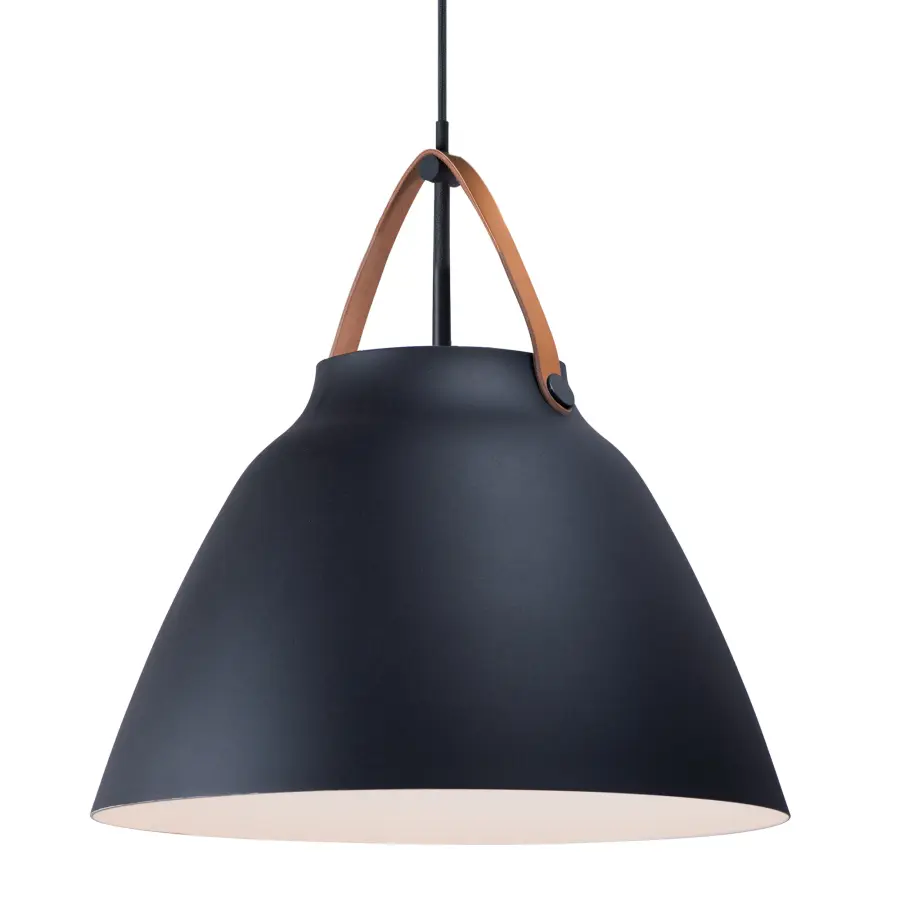 Nordic One Light Pendant in Tan Leather / Black - Image 1