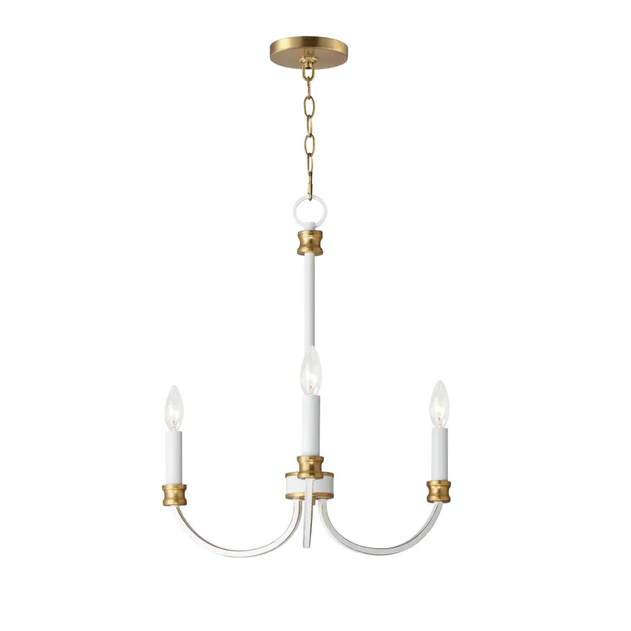 Charlton 3-Light Chandelier in Weathered White with Gold Leaf - Image 1