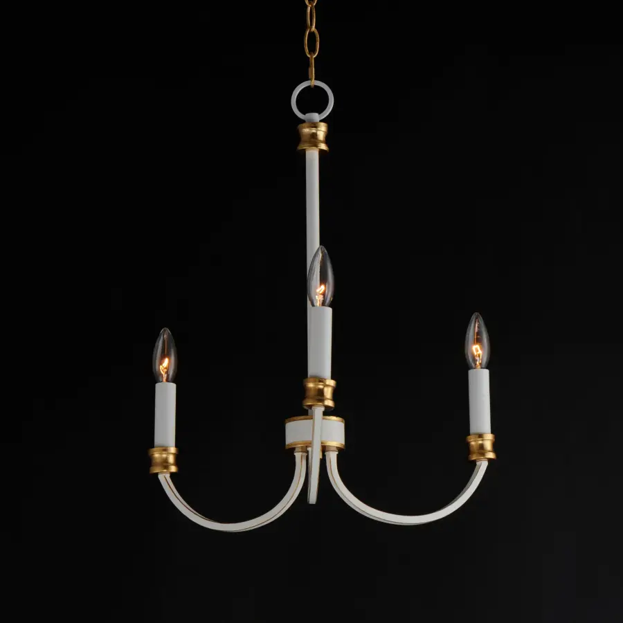 Charlton 3-Light Chandelier in Weathered White with Gold Leaf - Image 4