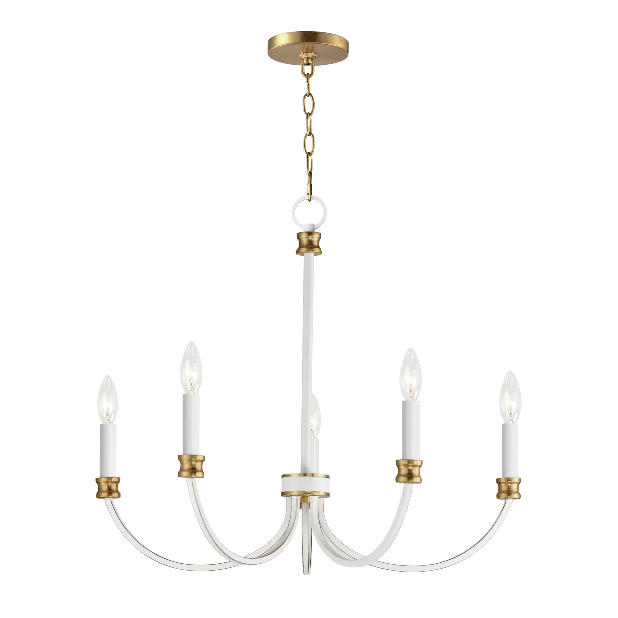 Charlton Five Light Chandelier in Weathered White/Gold Leaf