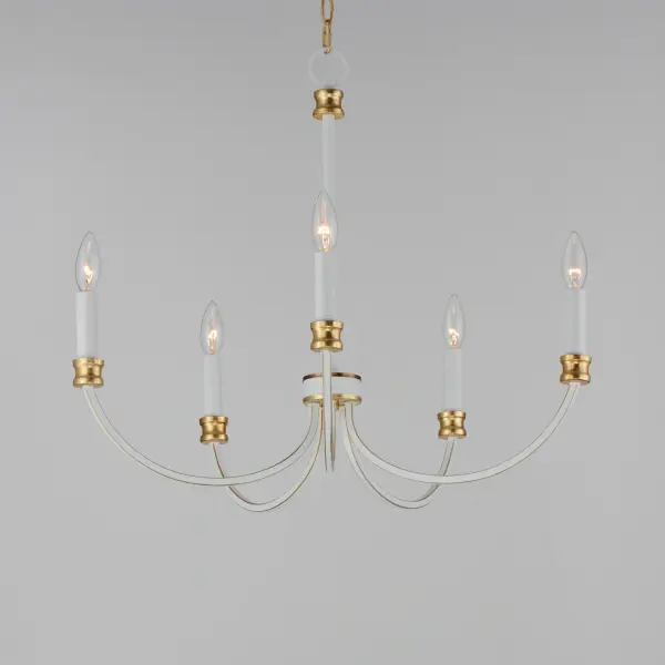 Charlton Five Light Chandelier in Weathered White/Gold Leaf - Image 3