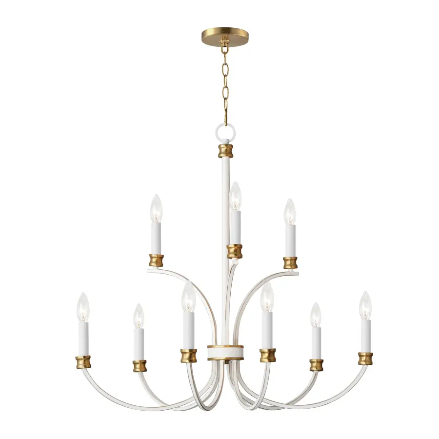 Charlton 9-Light Chandelier in Weathered White with Gold Leaf - Image 1