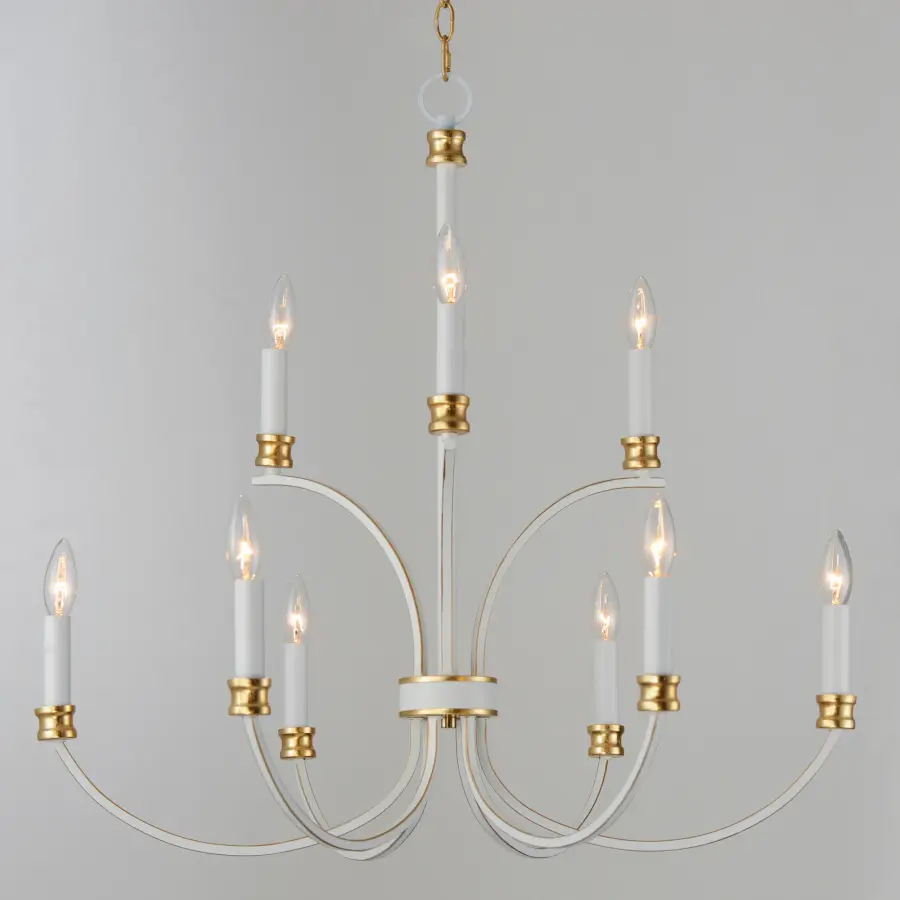 Charlton 9-Light Chandelier in Weathered White with Gold Leaf - Image 3