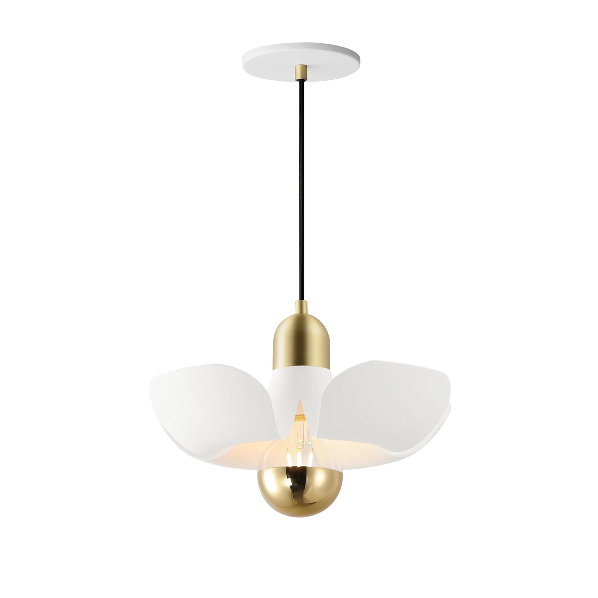 Poppy LED Pendant in White/Satin Brass
