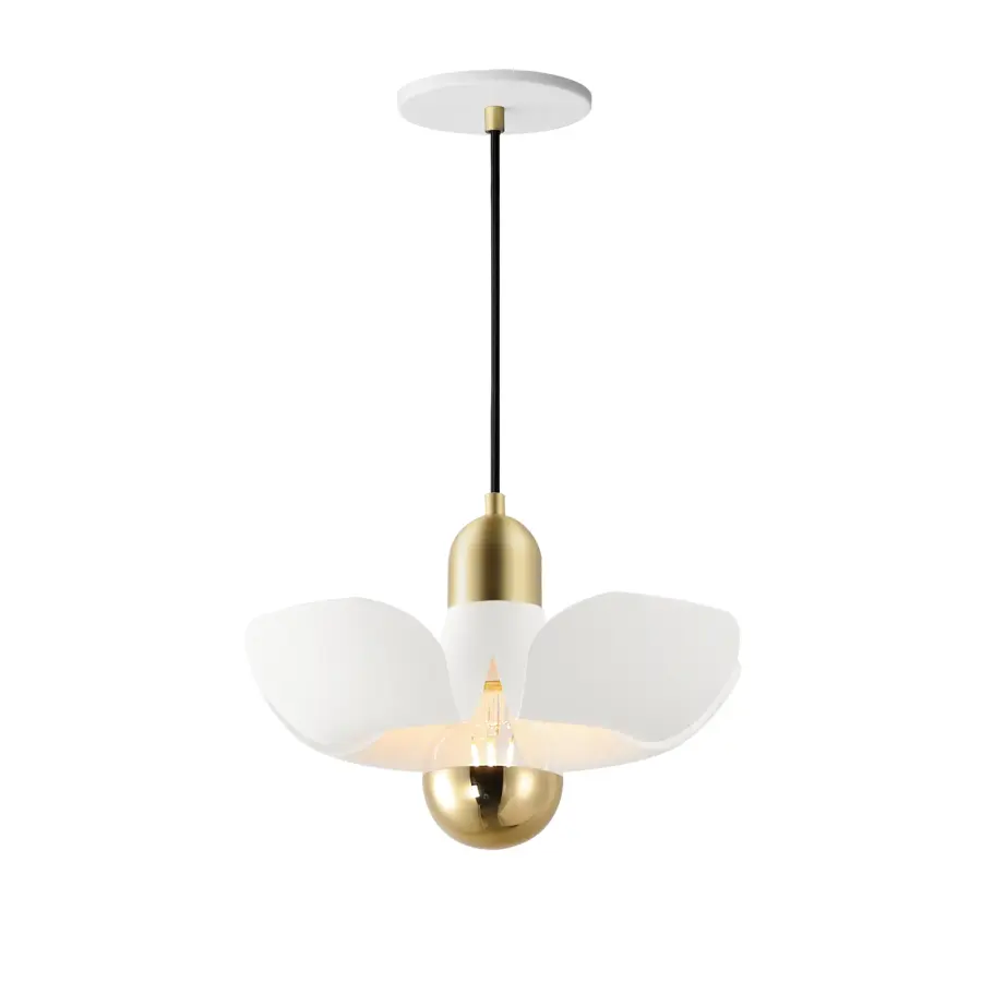 Poppy LED Pendant in White/Satin Brass - Image 1