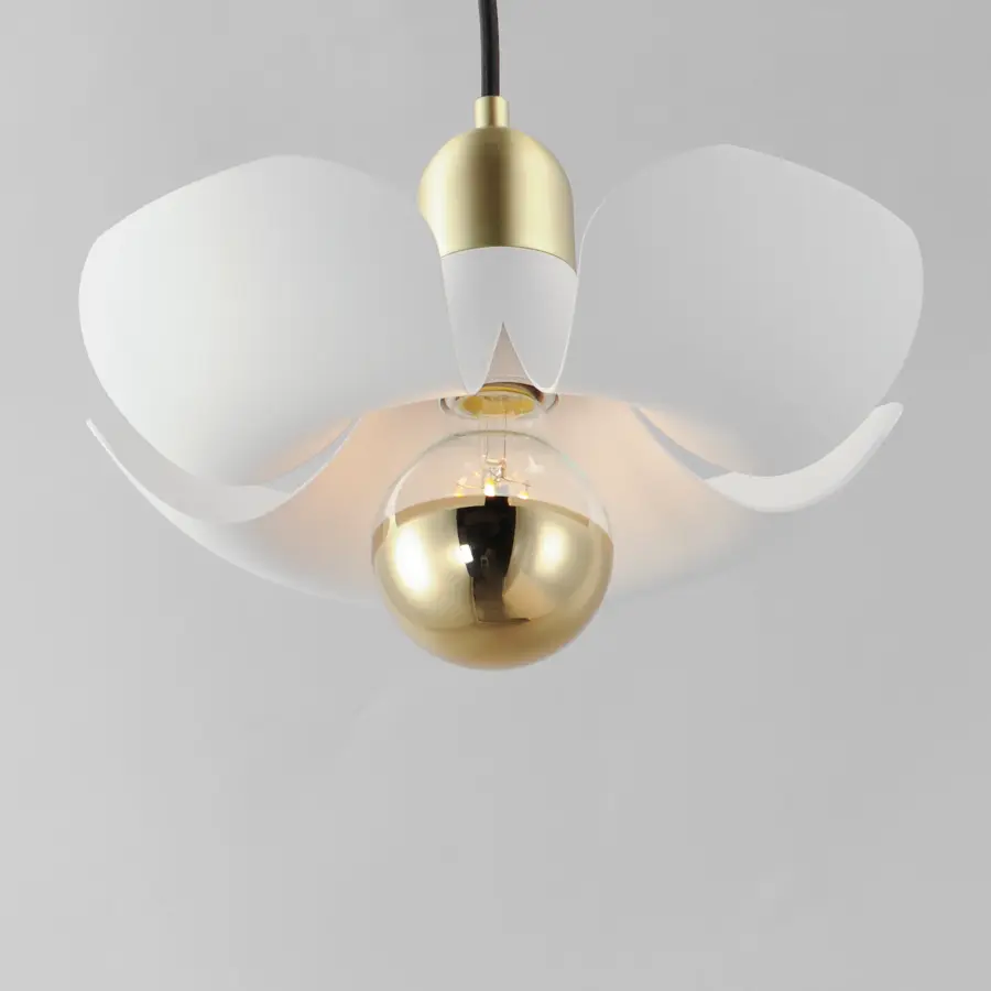 Poppy LED Pendant in White/Satin Brass - Image 2