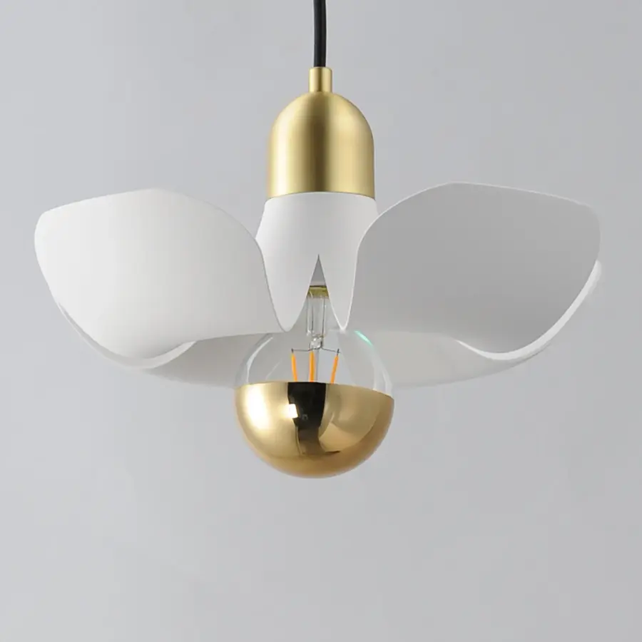 Poppy LED Pendant in White/Satin Brass - Image 4