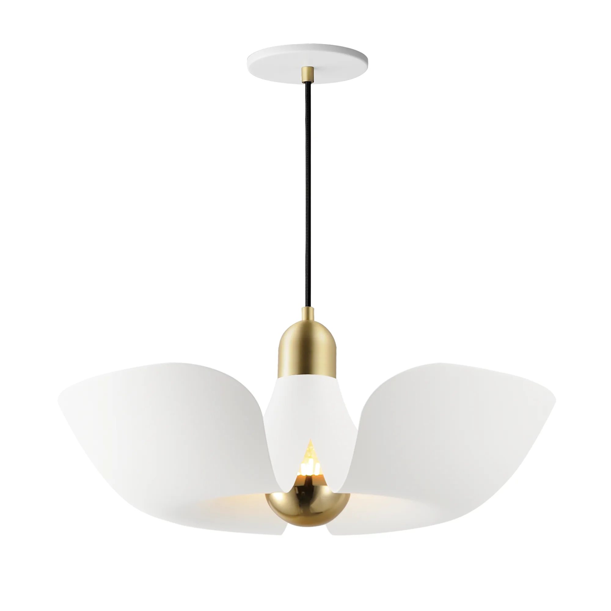 Poppy LED Pendant in White/Satin Brass