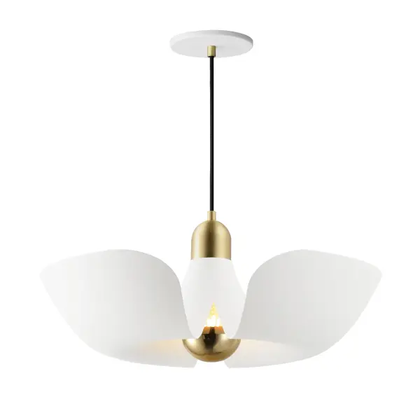 Poppy LED Pendant in White/Satin Brass - Image 1